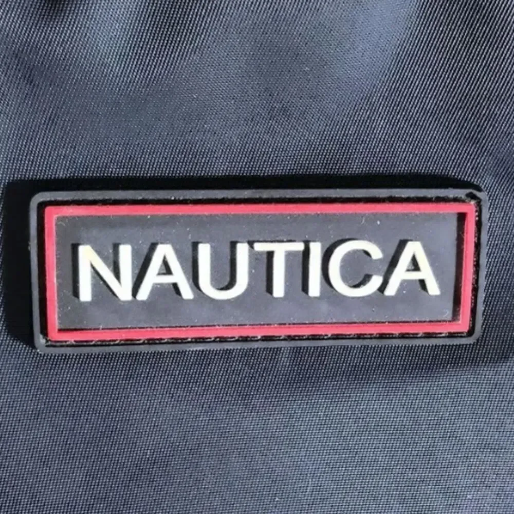 Nautica Navy Blue Nylon Backpack Red Logo Pull Travel School Bag Unisex
